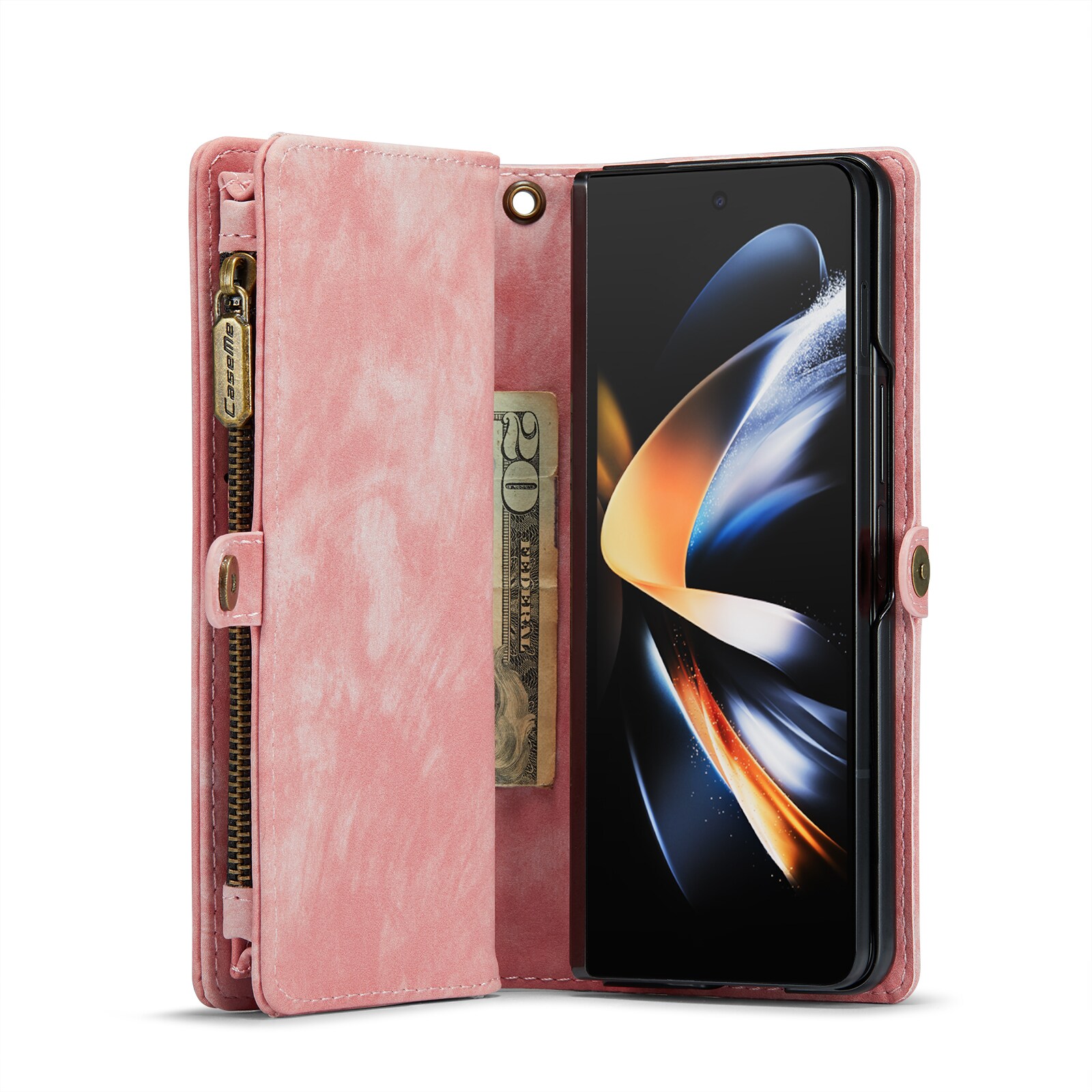 Samsung Galaxy Z Fold 5 Rummeligt pungetui med mange kortholdere, Lyserød