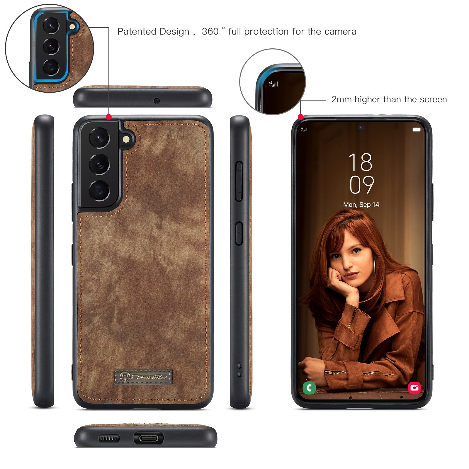 Samsung Galaxy S22 Rummeligt pungetui med mange kortholdere, Brun