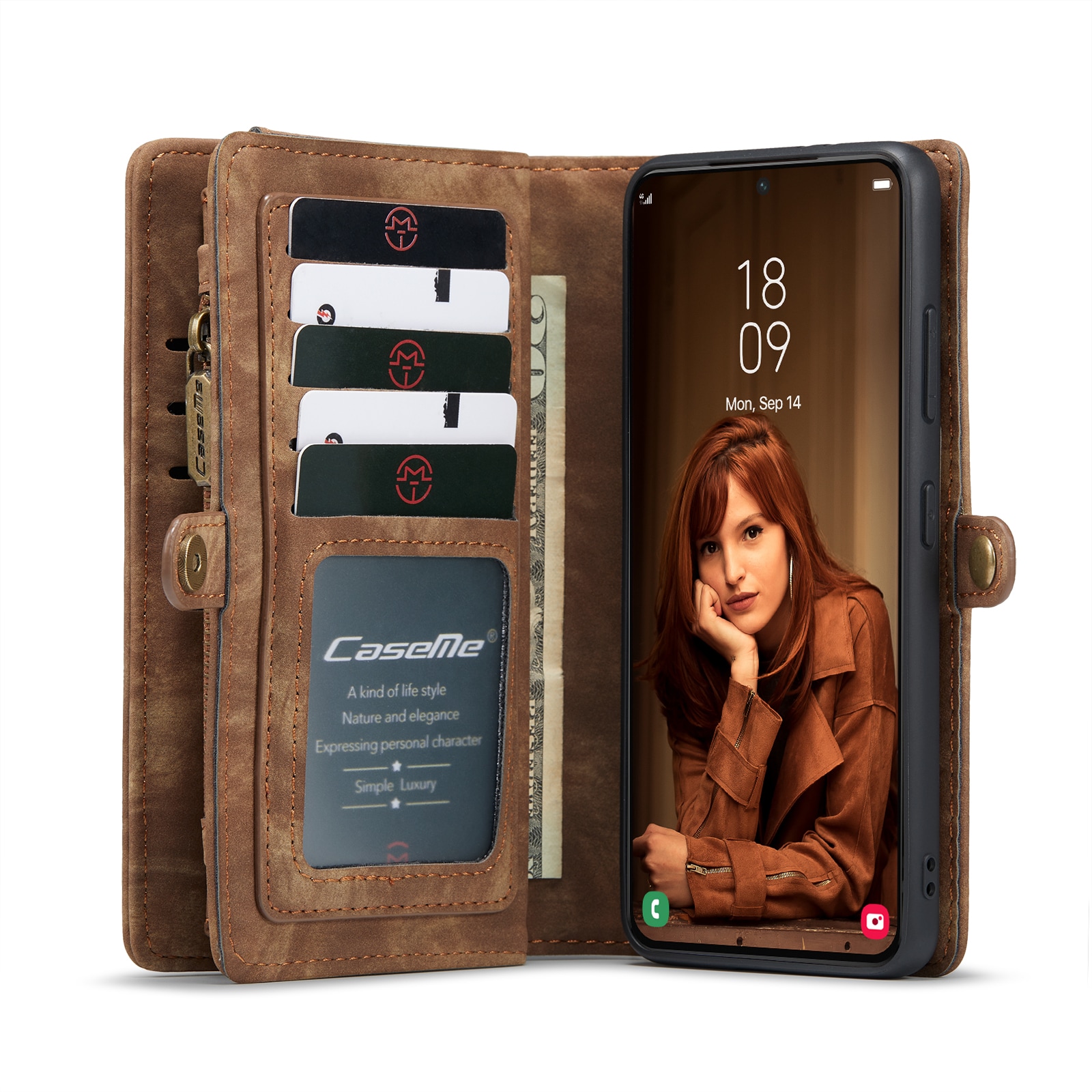 Samsung Galaxy S22 Rummeligt pungetui med mange kortholdere, Brun