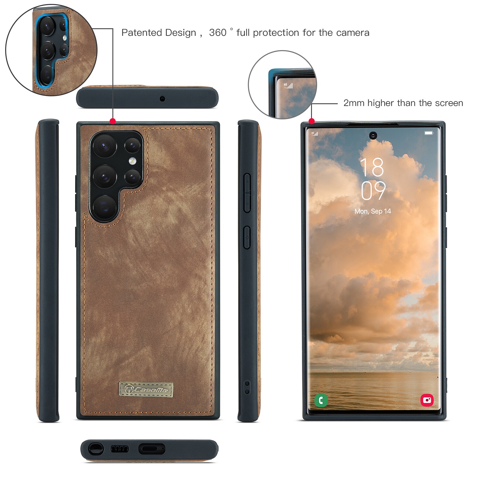 Samsung Galaxy S22 Ultra Rummeligt pungetui med mange kortholdere, Brun
