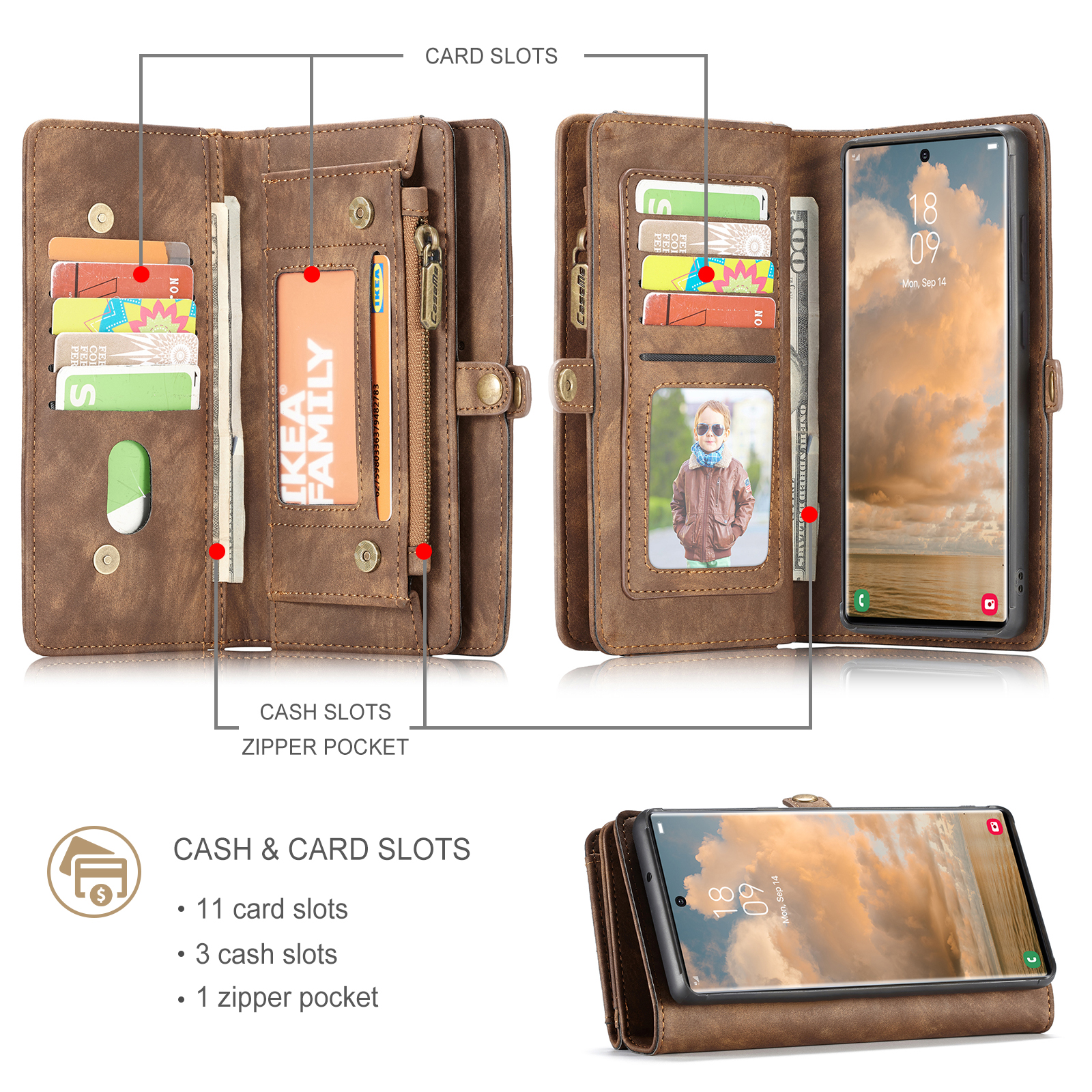 Samsung Galaxy S22 Ultra Rummeligt pungetui med mange kortholdere, Brun