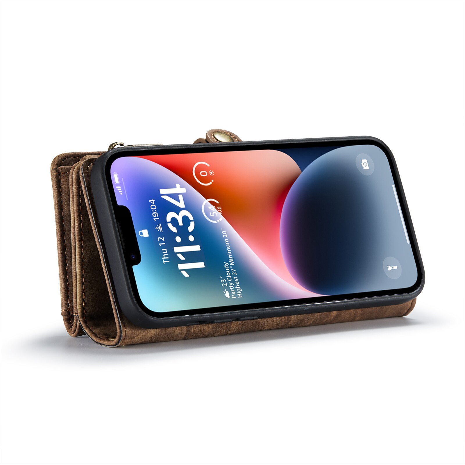 iPhone 14 Plus Rummeligt pungetui med mange kortholdere, Brun