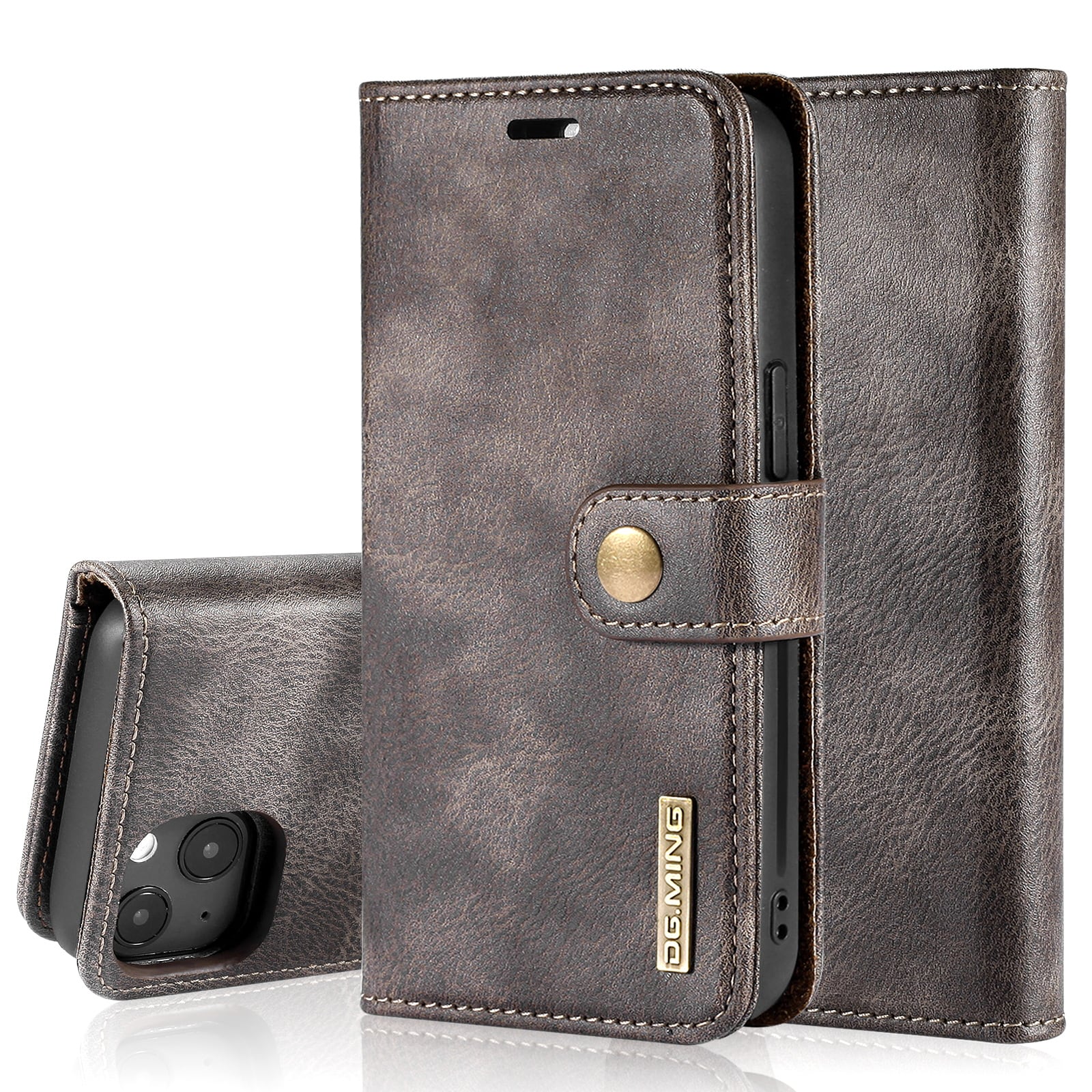 iPhone 13 Pungetui med aftageligt cover, Brown