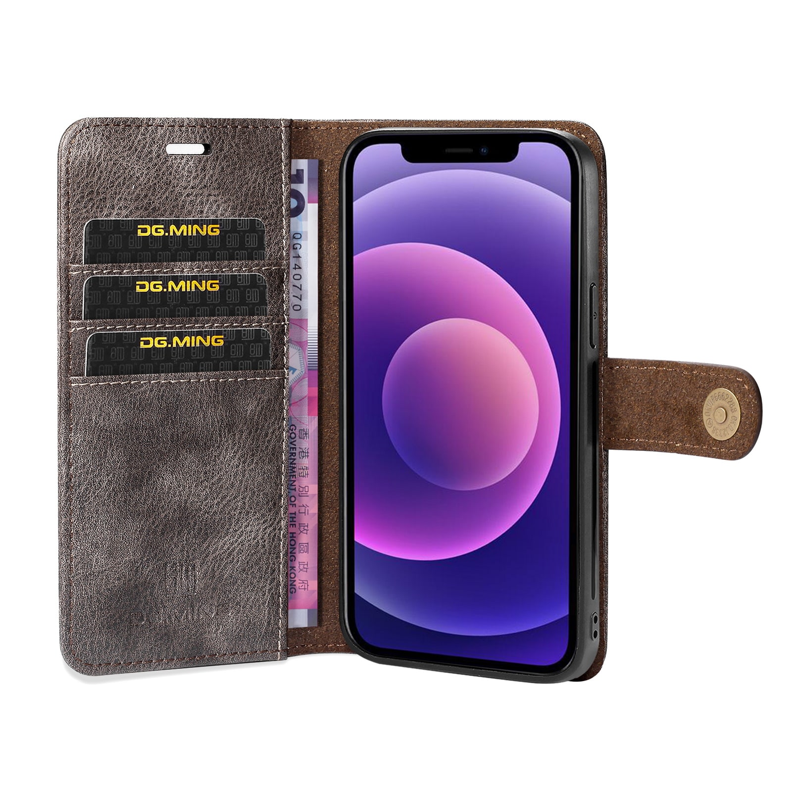 iPhone 13 Pungetui med aftageligt cover, Brown