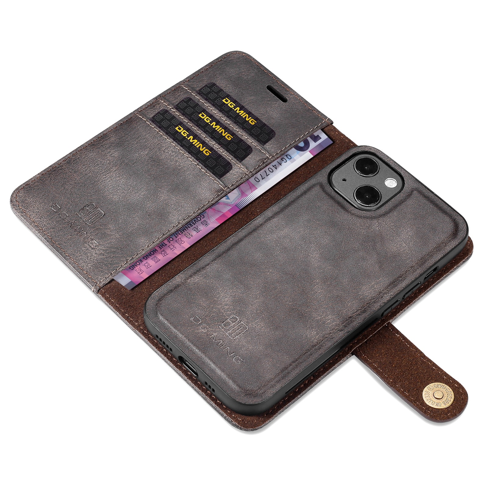 iPhone 13 Pungetui med aftageligt cover, Brown