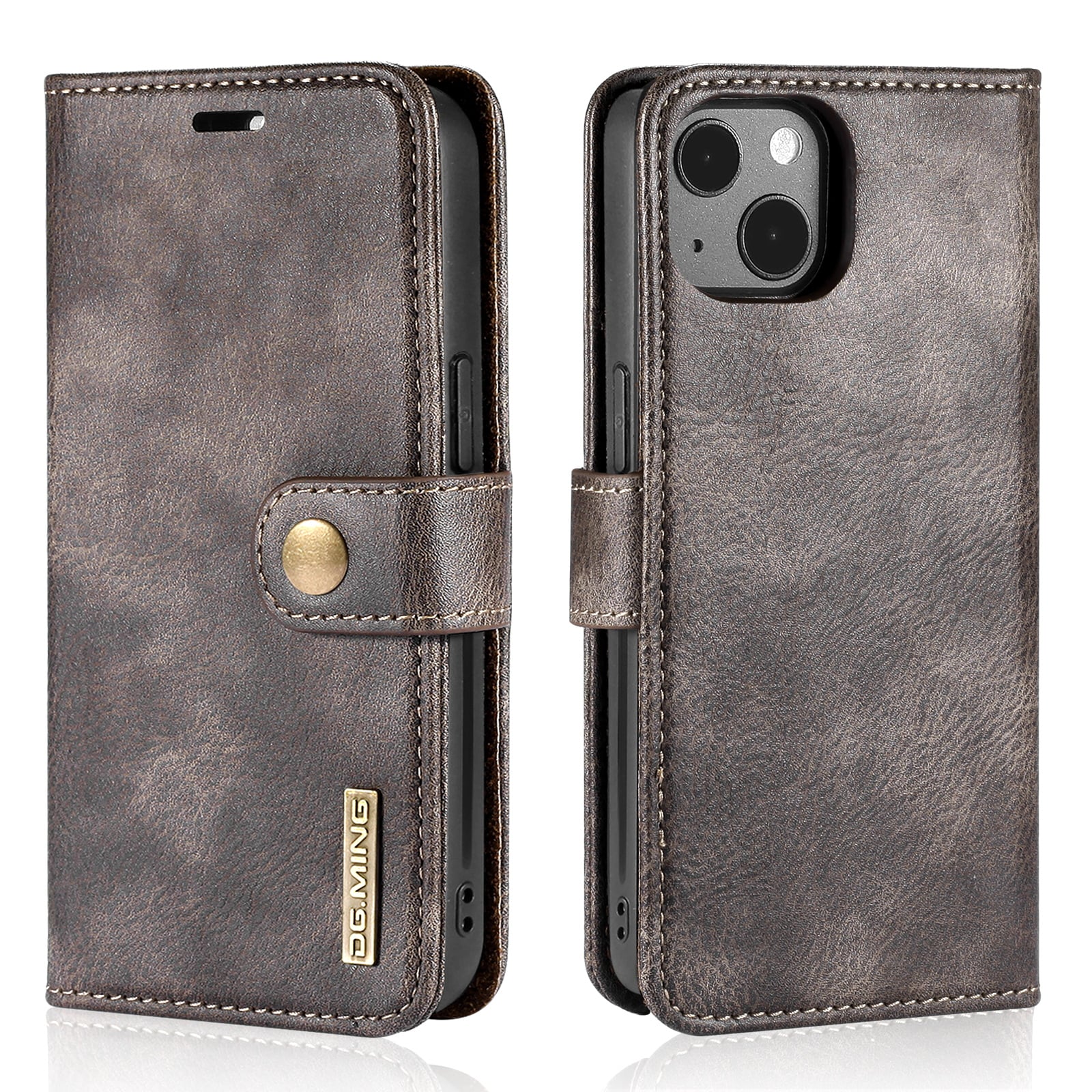 iPhone 13 Pungetui med aftageligt cover, Brown