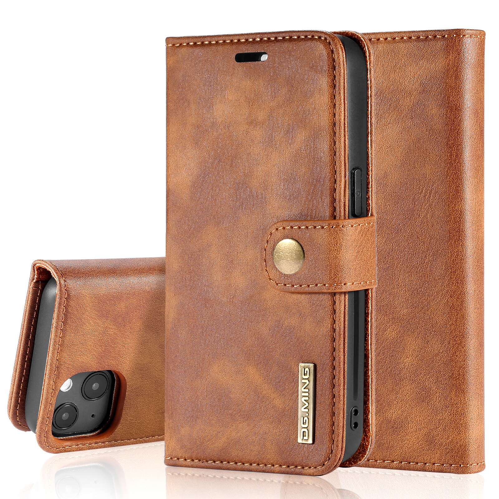 iPhone 13 Mini Pungetui med aftageligt cover, Cognac