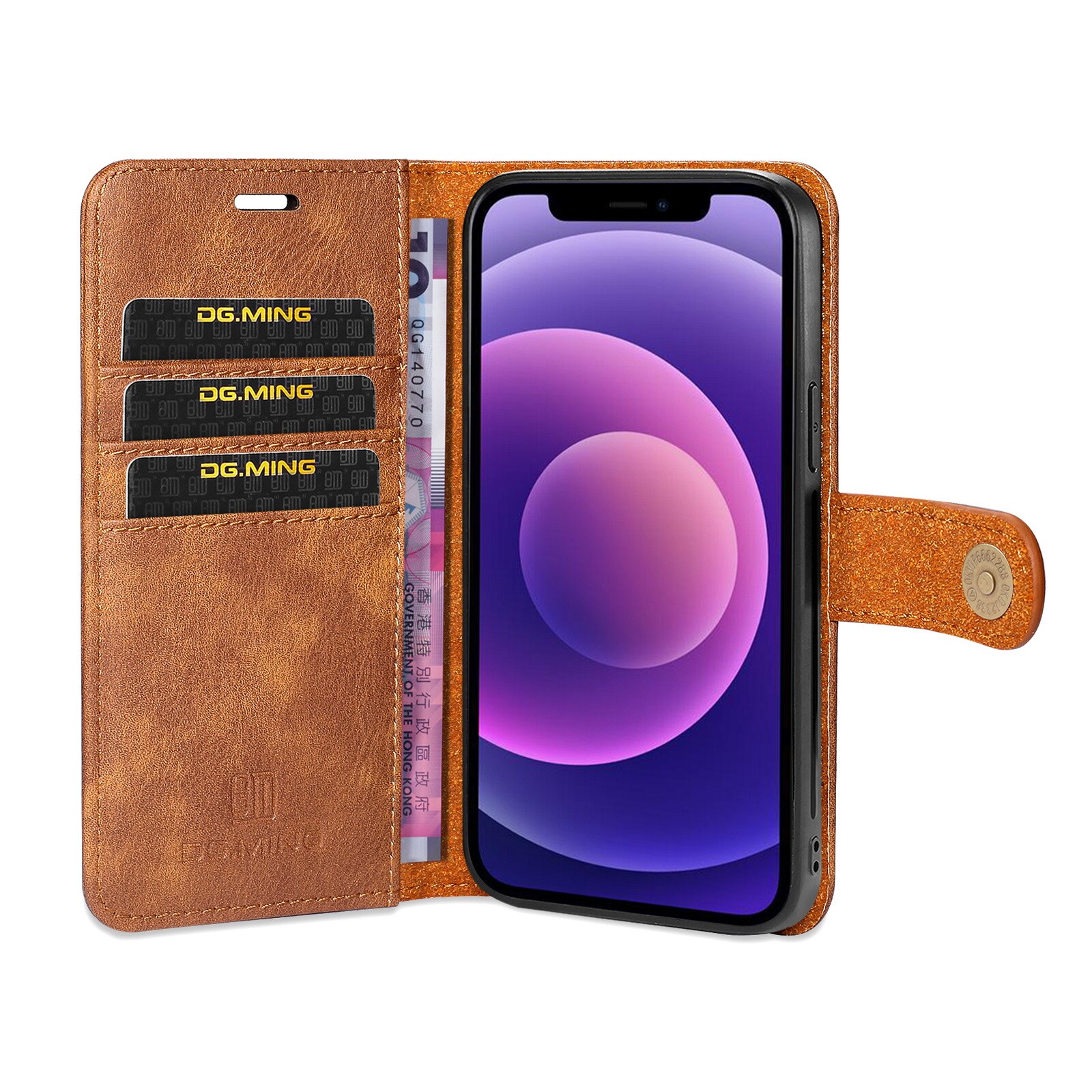 iPhone 13 Mini Pungetui med aftageligt cover, Cognac