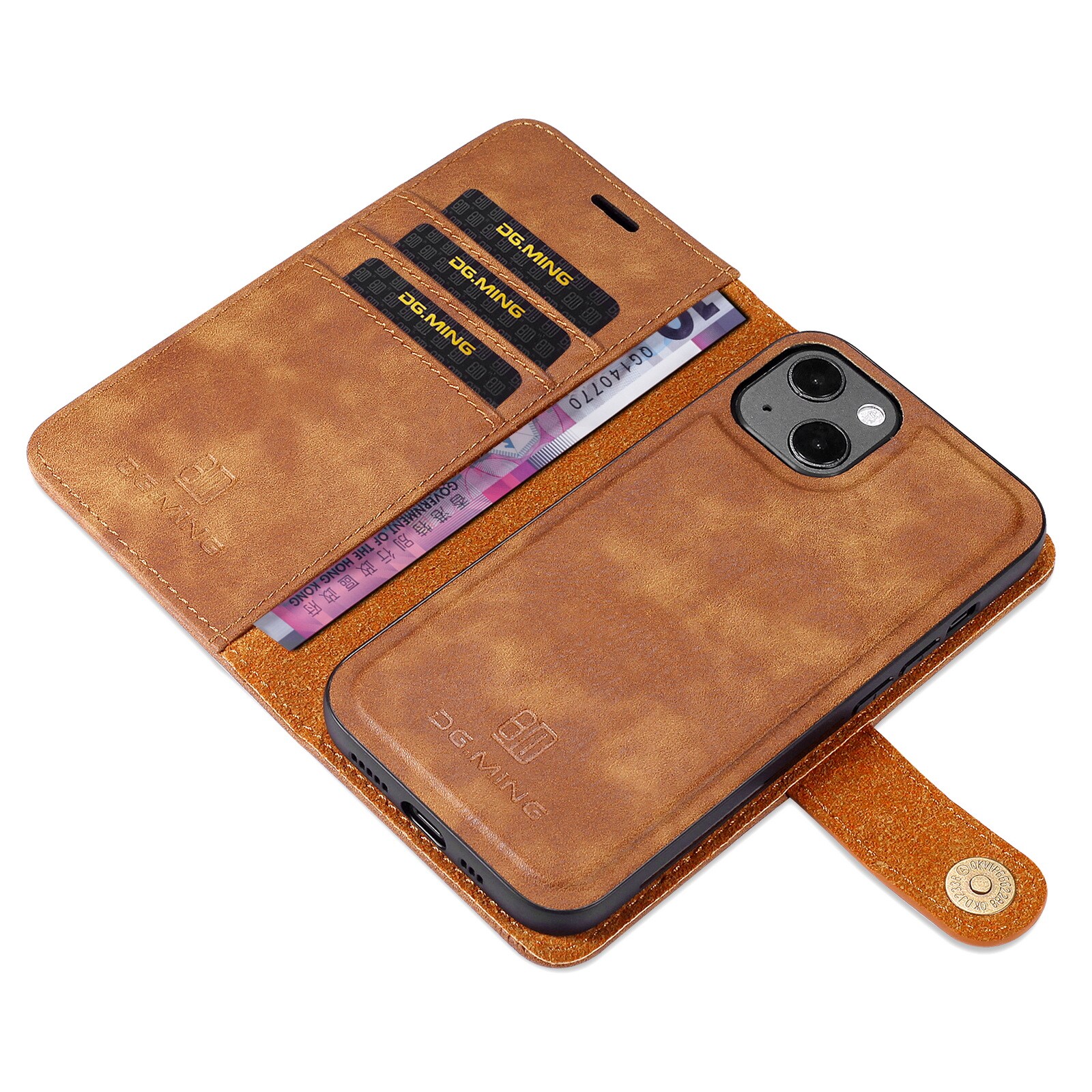 iPhone 13 Mini Pungetui med aftageligt cover, Cognac