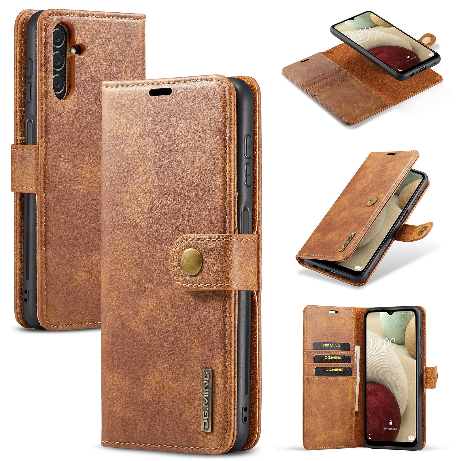 Samsung Galaxy A14 Pungetui med aftageligt cover, Cognac