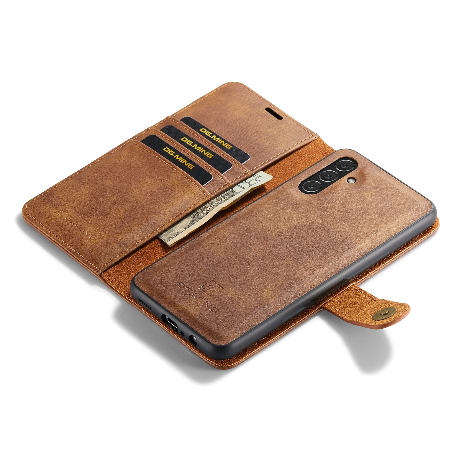 Samsung Galaxy A14 Pungetui med aftageligt cover, Cognac