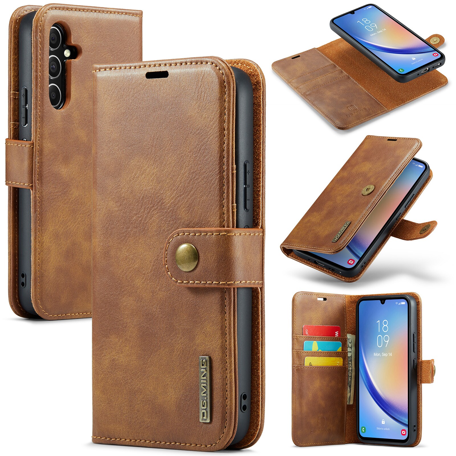 Samsung Galaxy A34 Pungetui med aftageligt cover, Cognac