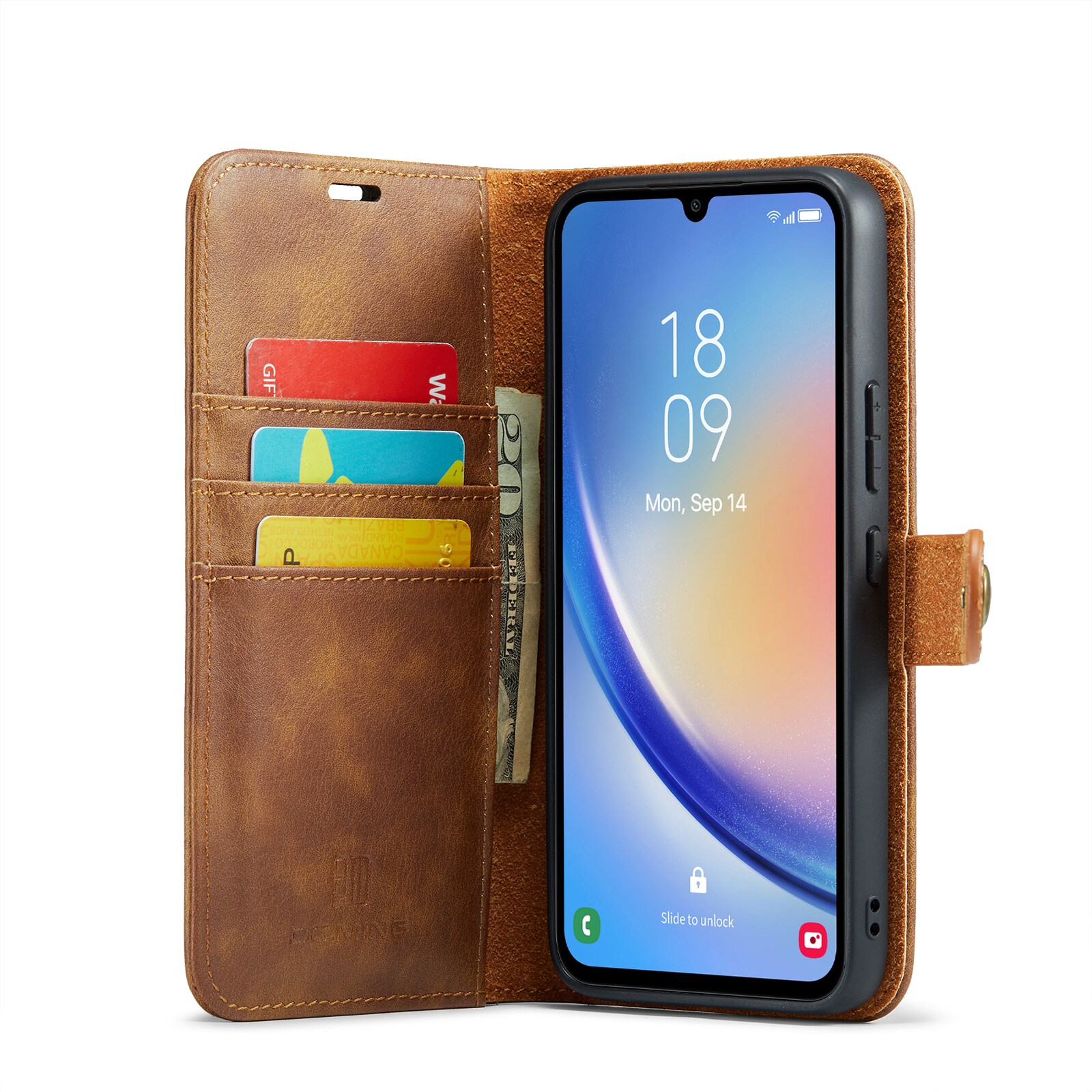 Samsung Galaxy A34 Pungetui med aftageligt cover, Cognac