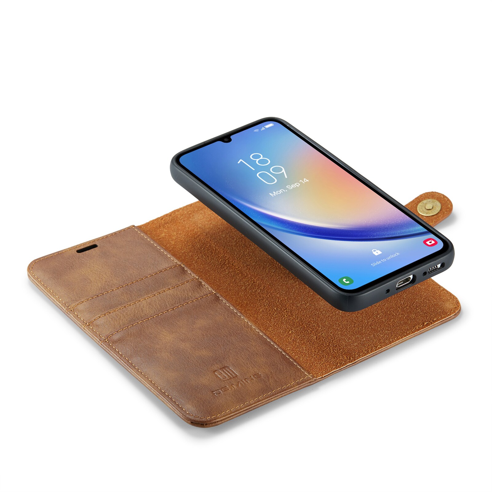 Samsung Galaxy A34 Pungetui med aftageligt cover, Cognac