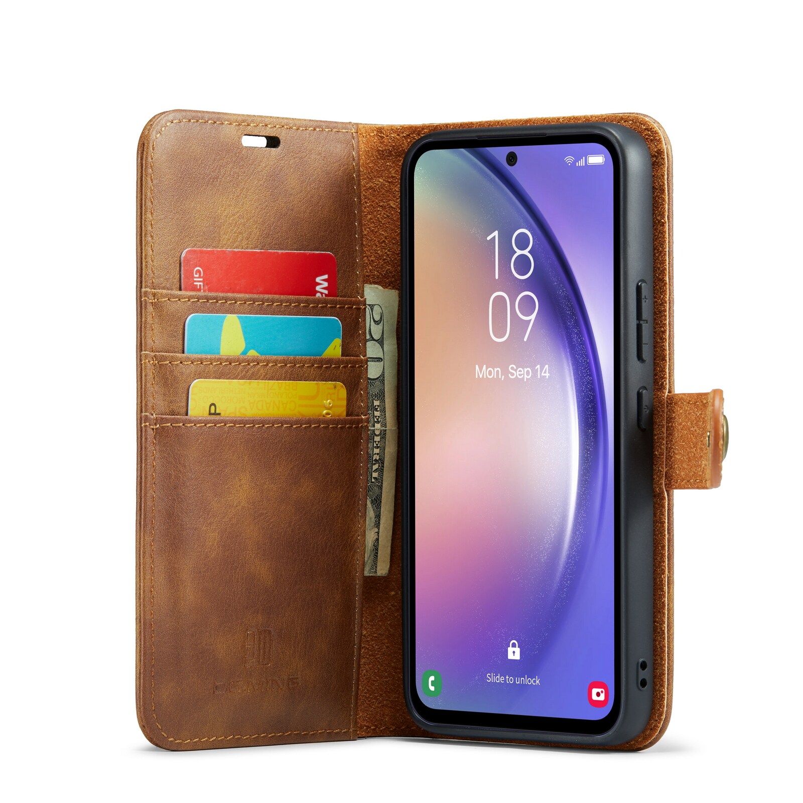 Samsung Galaxy A54 Pungetui med aftageligt cover, Cognac