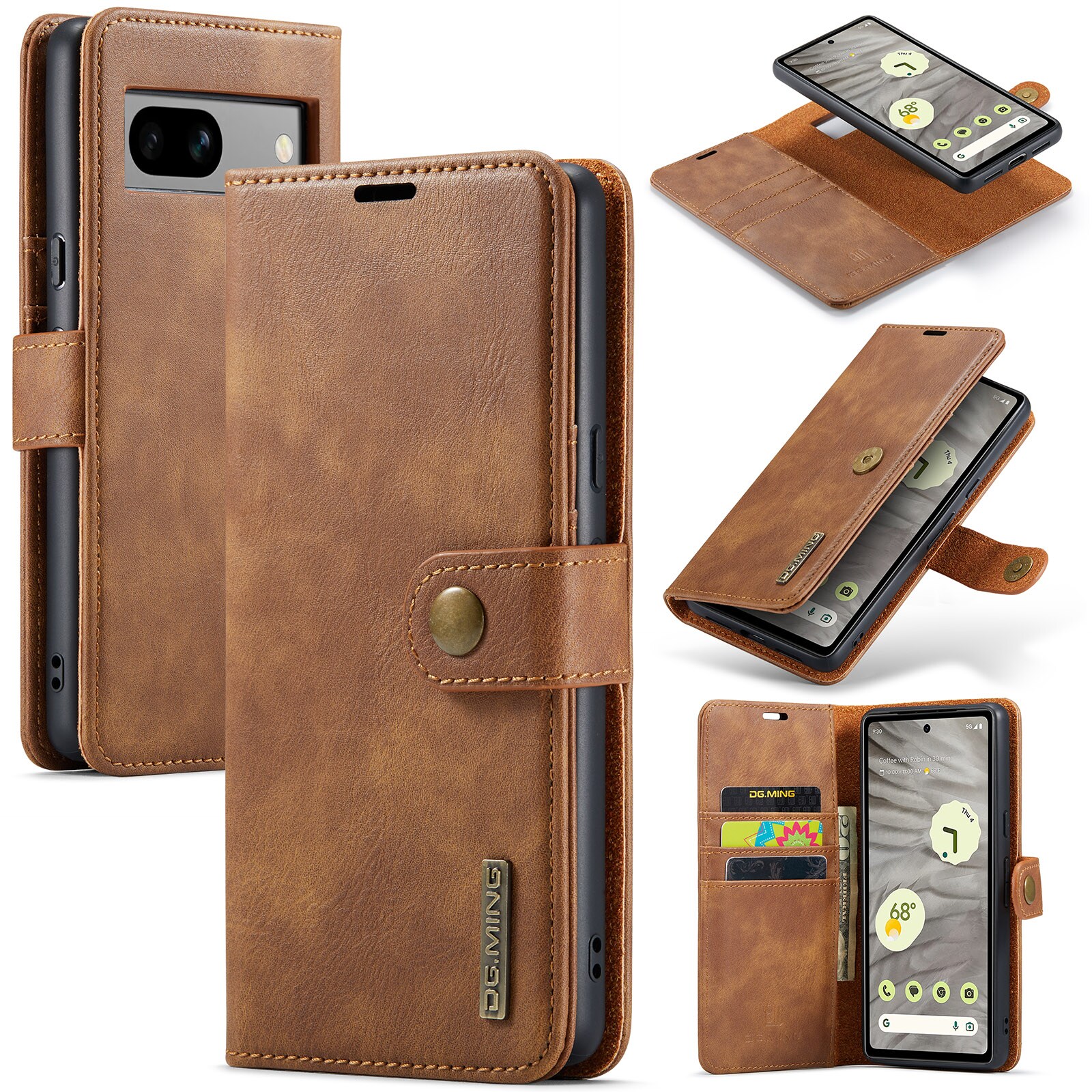 Google Pixel 7a Pungetui med aftageligt cover, Cognac