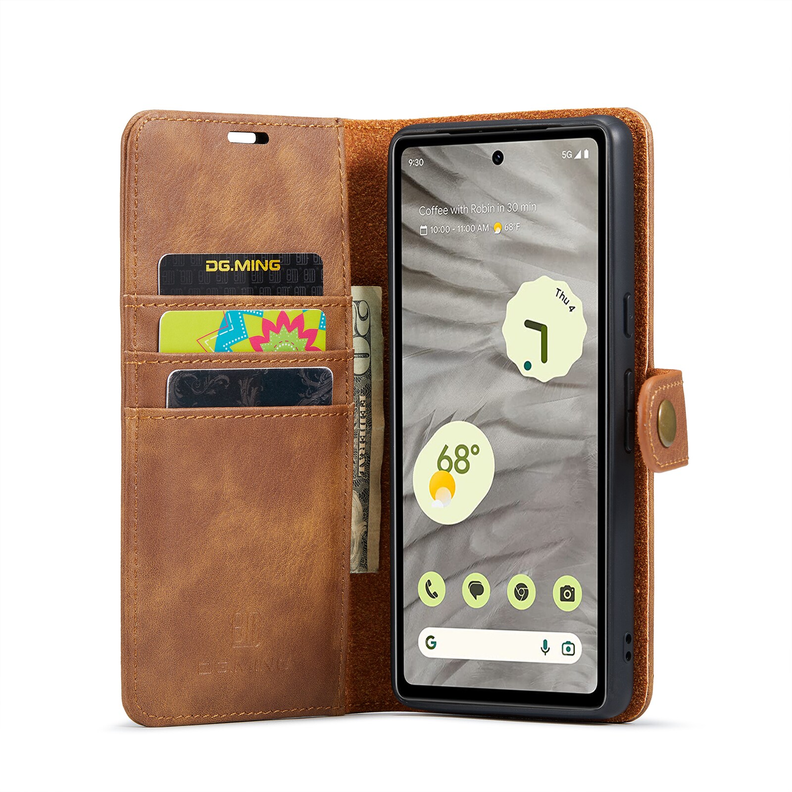 Google Pixel 7a Pungetui med aftageligt cover, Cognac
