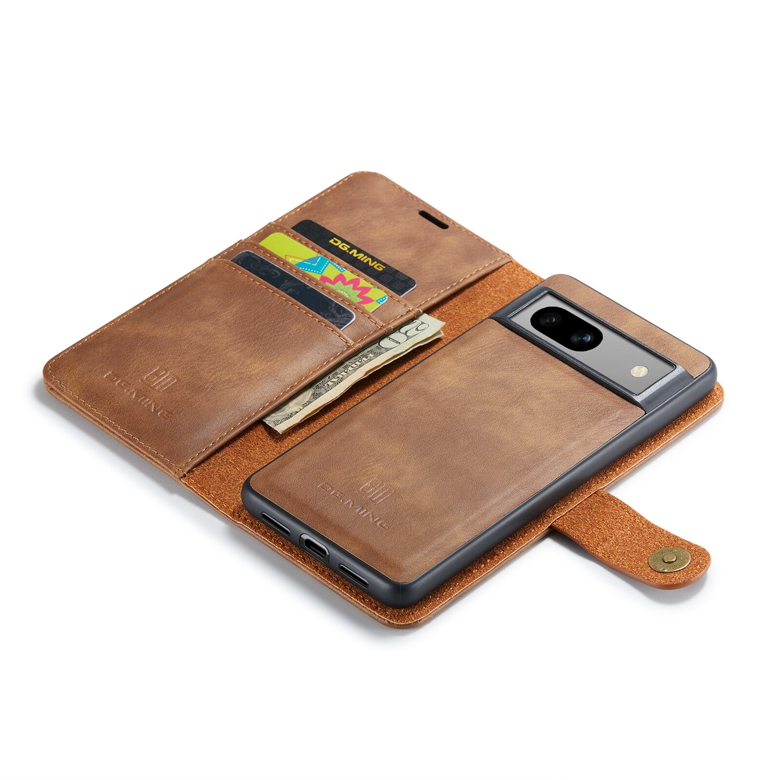 Google Pixel 7a Pungetui med aftageligt cover, Cognac