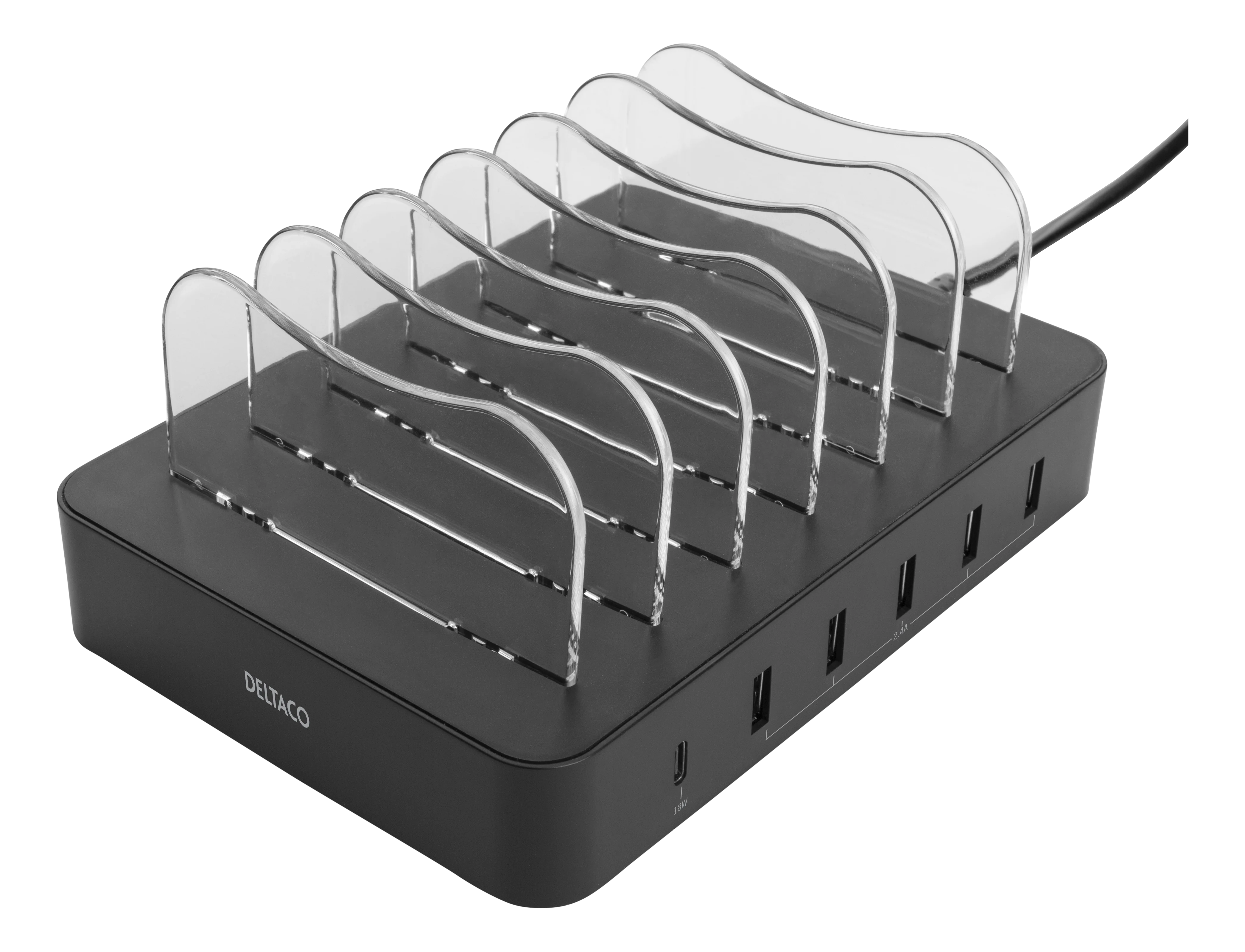 Ladestation 5x USB-A + 1x USB-C 50W, Sort