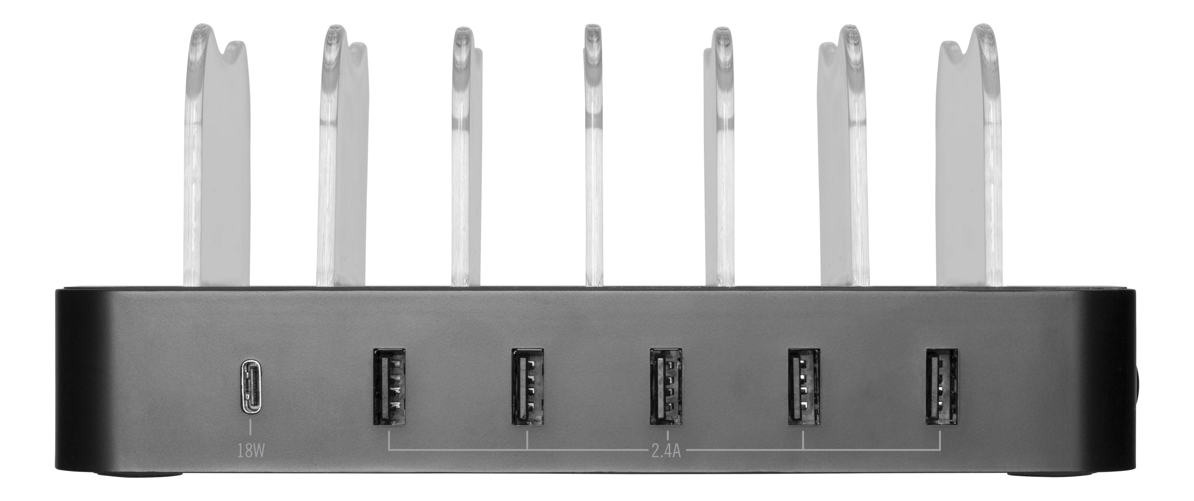 Ladestation 5x USB-A + 1x USB-C 50W, Sort