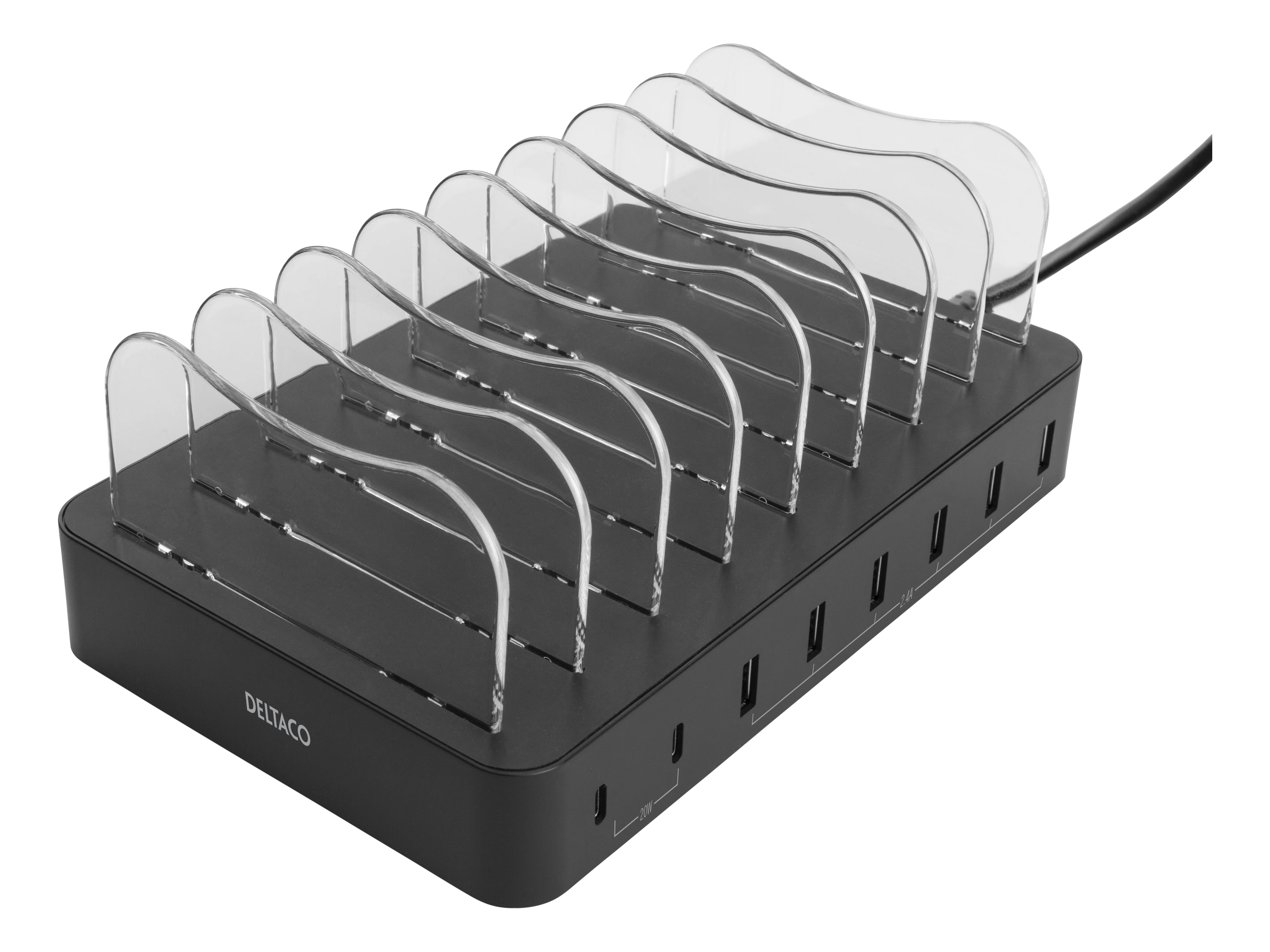 Ladestation 6x USB-A + 2x USB-C 75W, Sort