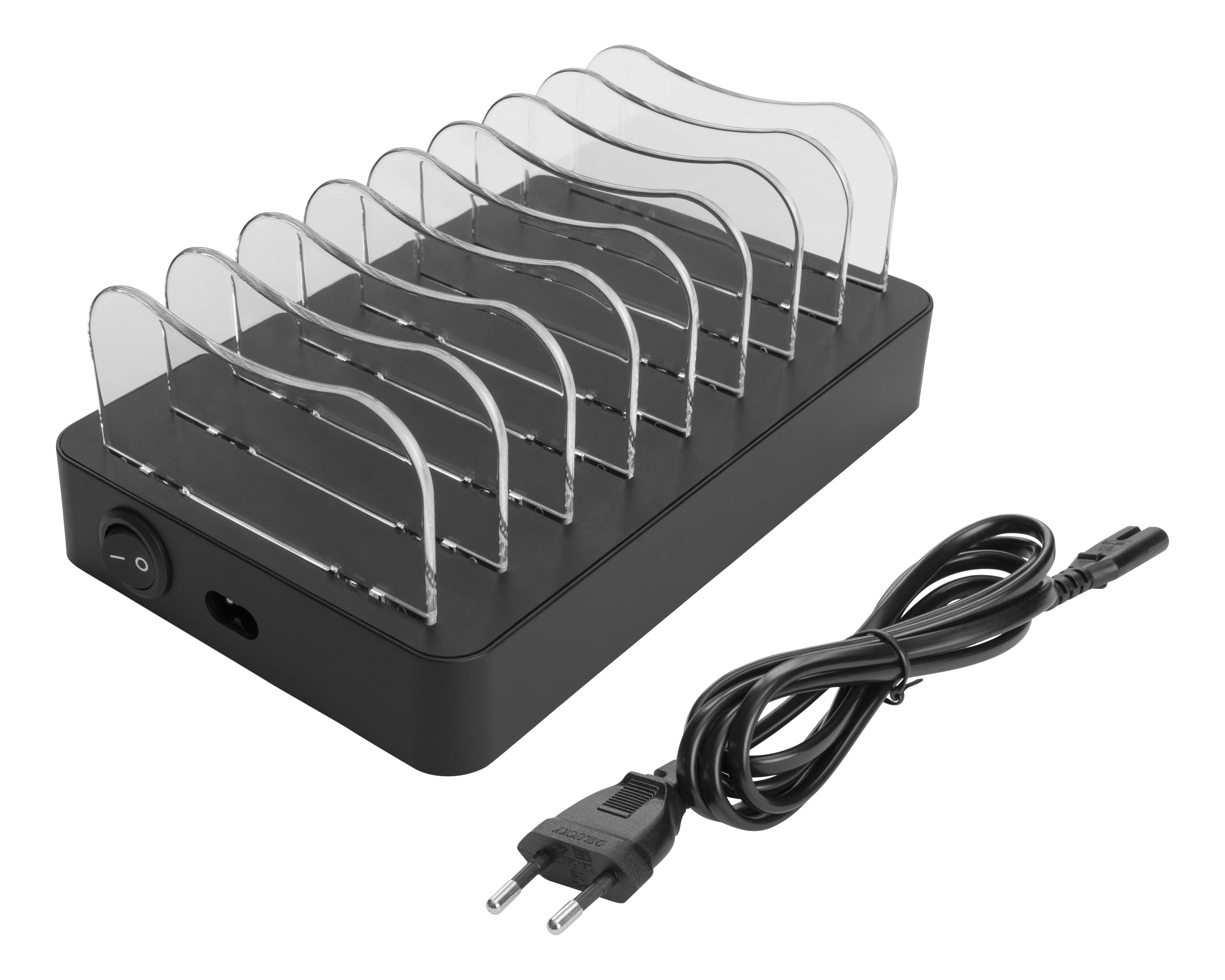 Ladestation 6x USB-A + 2x USB-C 75W, Sort