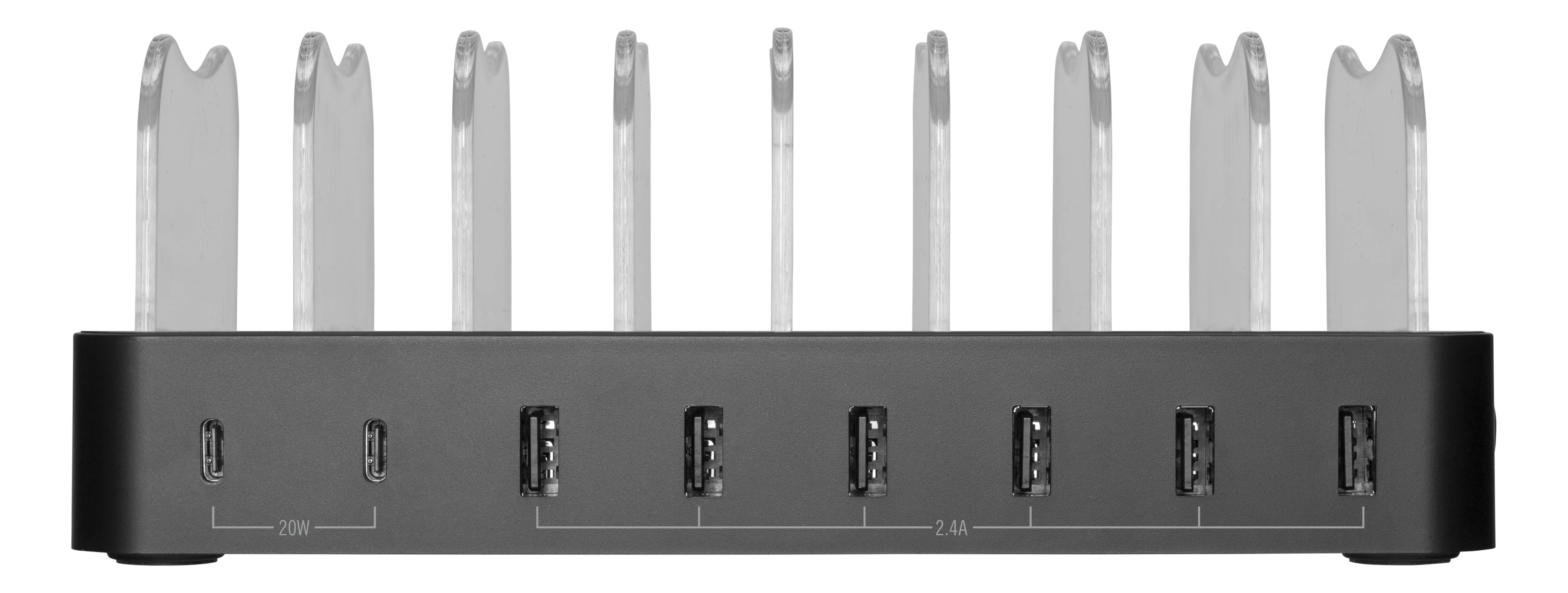 Ladestation 6x USB-A + 2x USB-C 75W, Sort