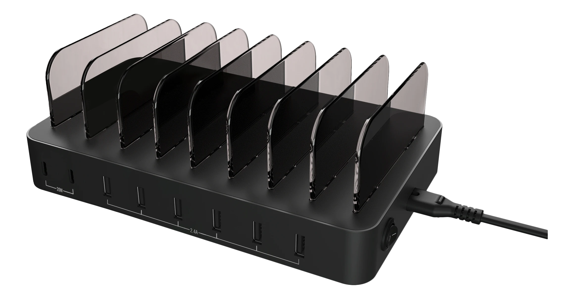 Ladestation 6x USB-A + 2x USB-C 75W, Sort
