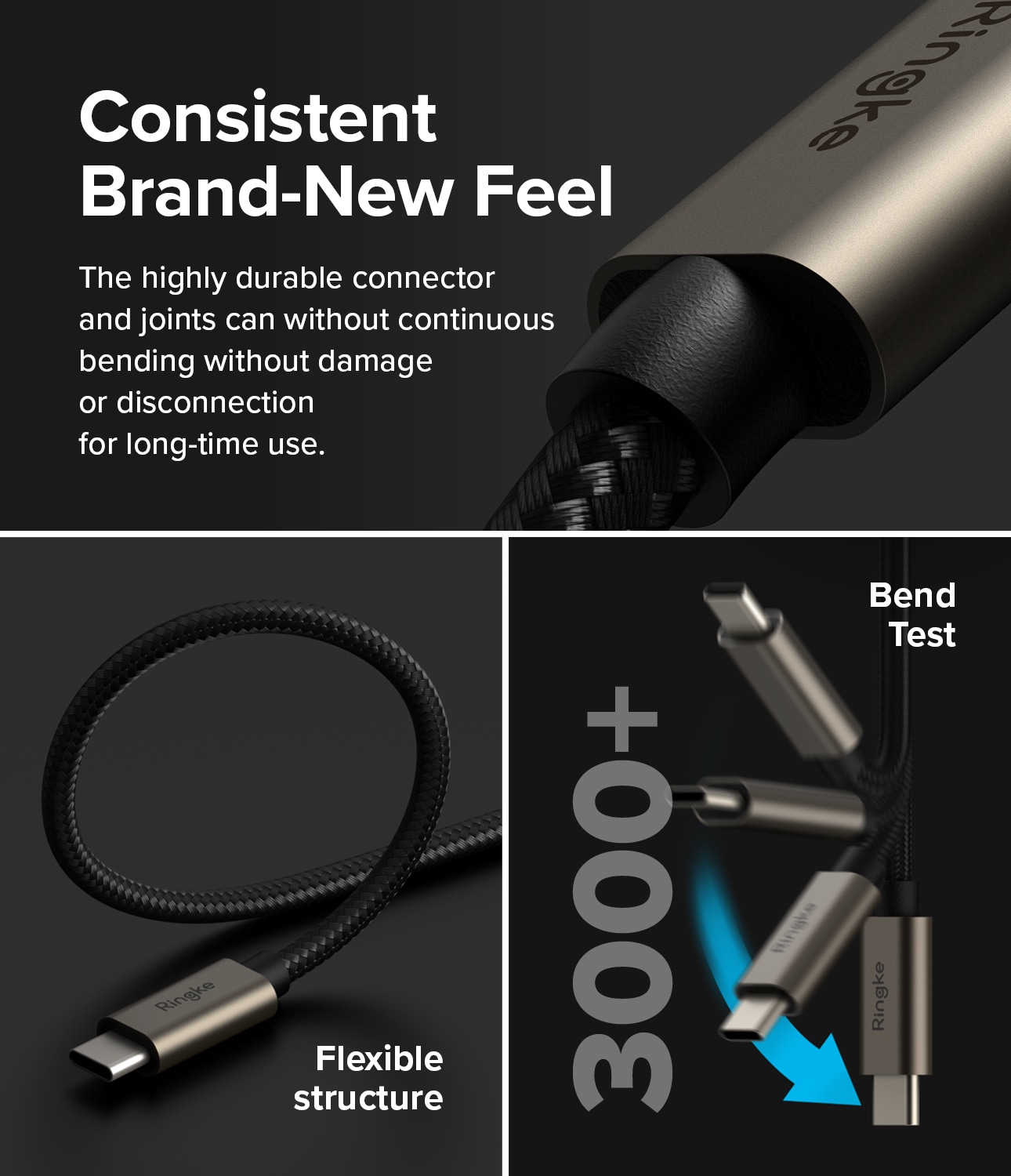 Hurtigopladningskabel USB-A til USB-C 0,5m, Sort
