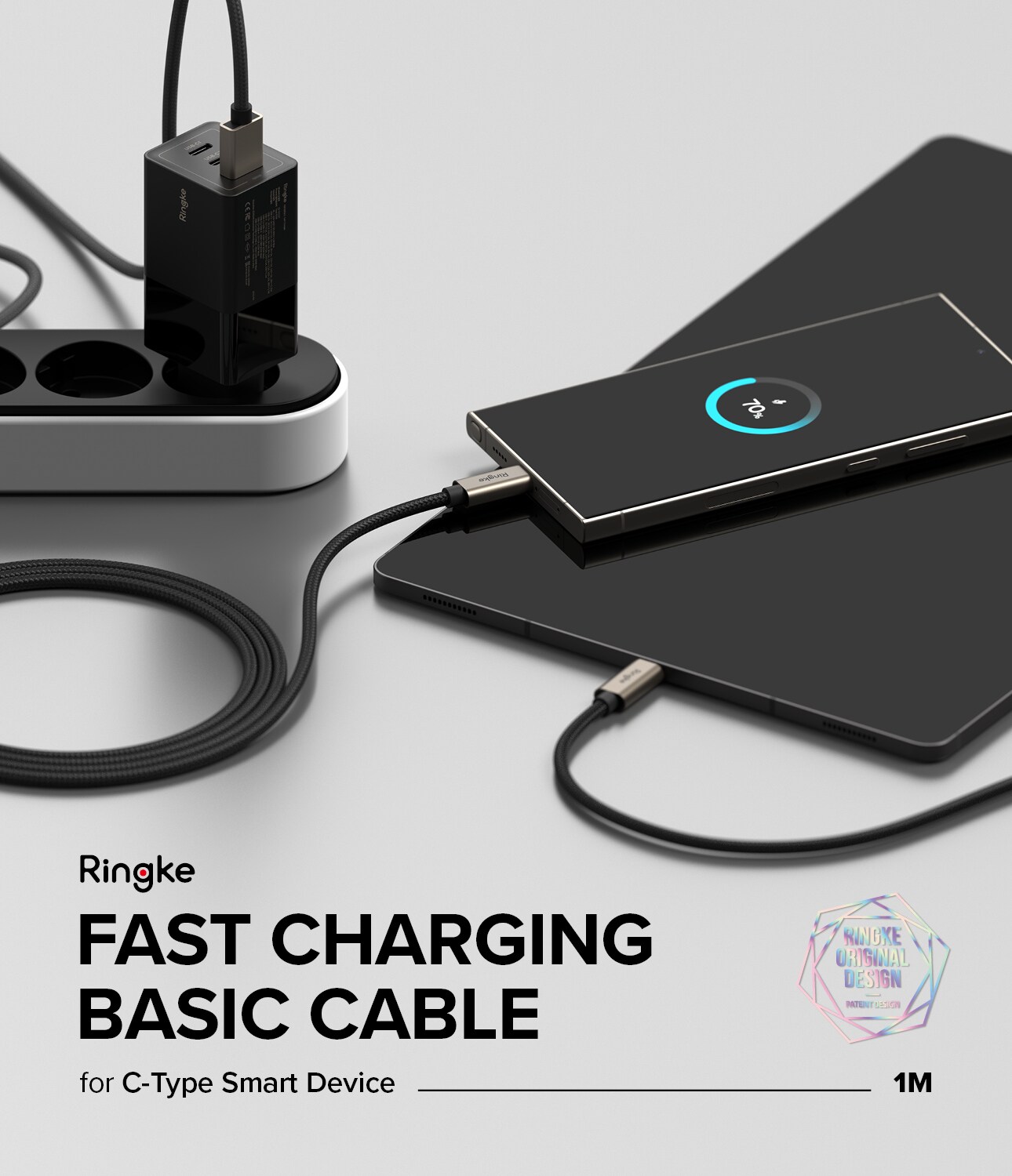 Hurtigopladningskabel USB-A til USB-C 1m, Sort