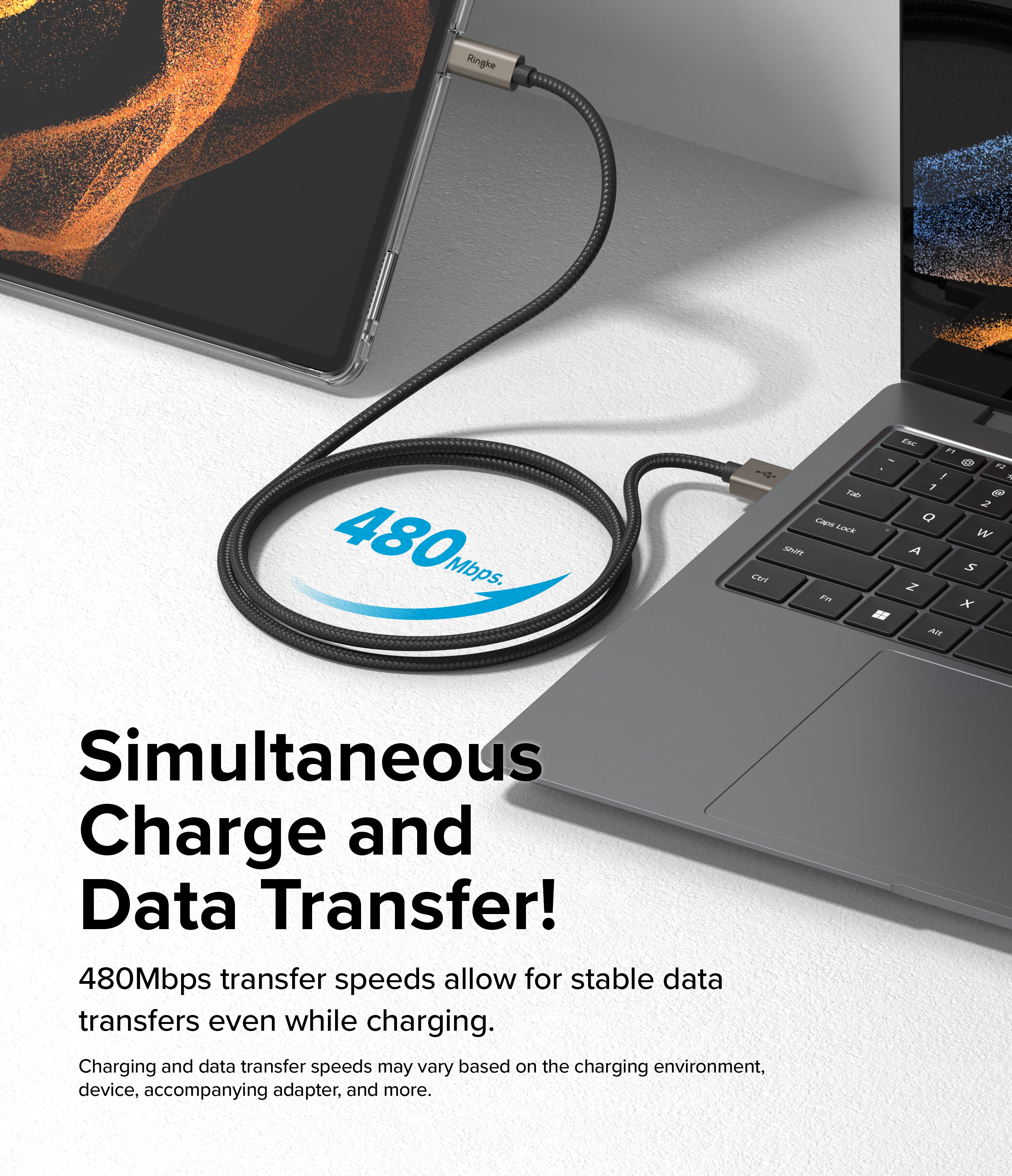 Hurtigopladningskabel USB-A til USB-C 1m, Sort