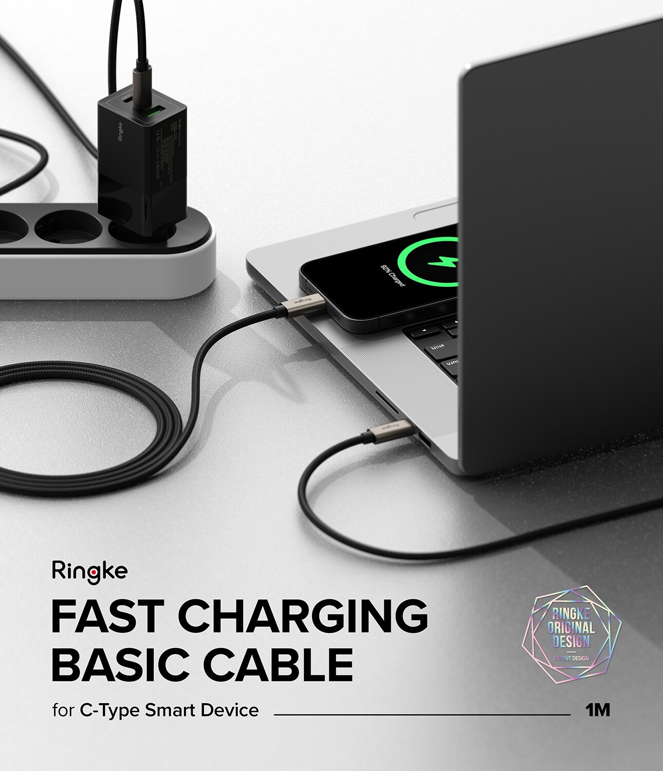 Hurtigopladningskabel USB-C til USB-C 1m, Sort