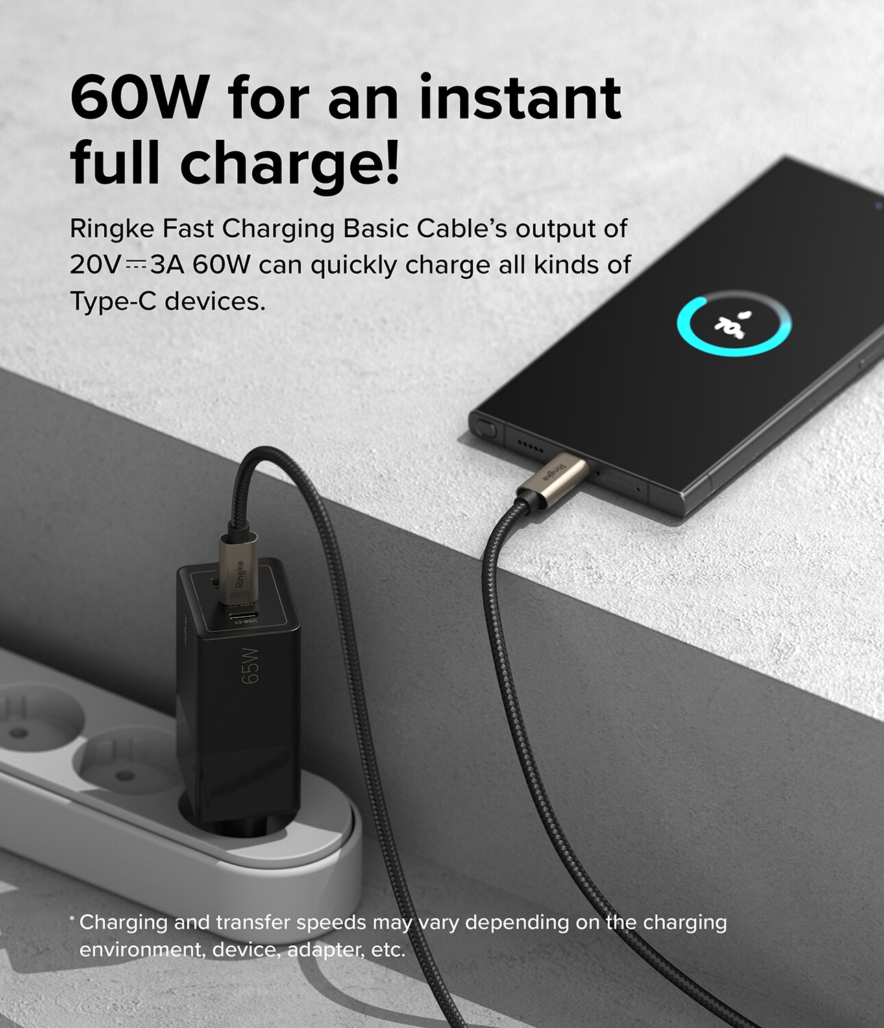 Hurtigopladningskabel USB-C til USB-C 1m, Sort