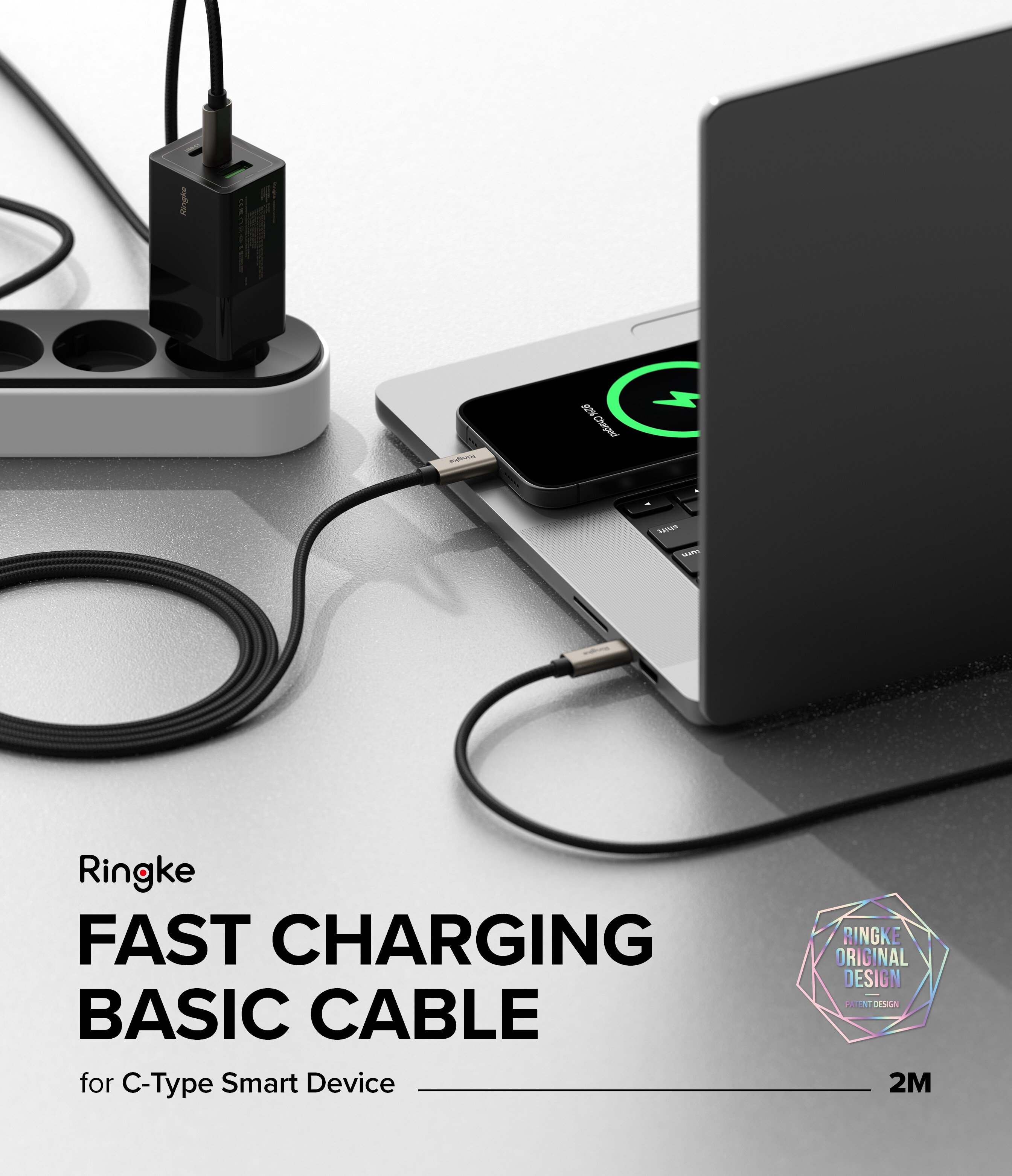 Hurtigopladningskabel USB-C til USB-C 2m, Sort