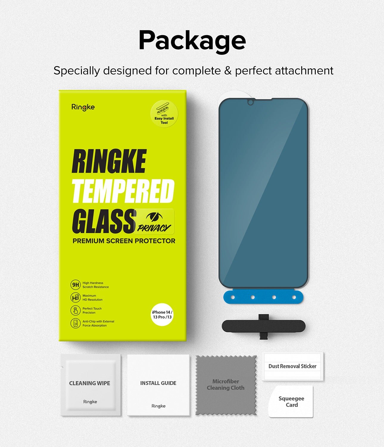 iPhone 13 Anti-spy skærmbeskytter i glas med monteringsværktøj