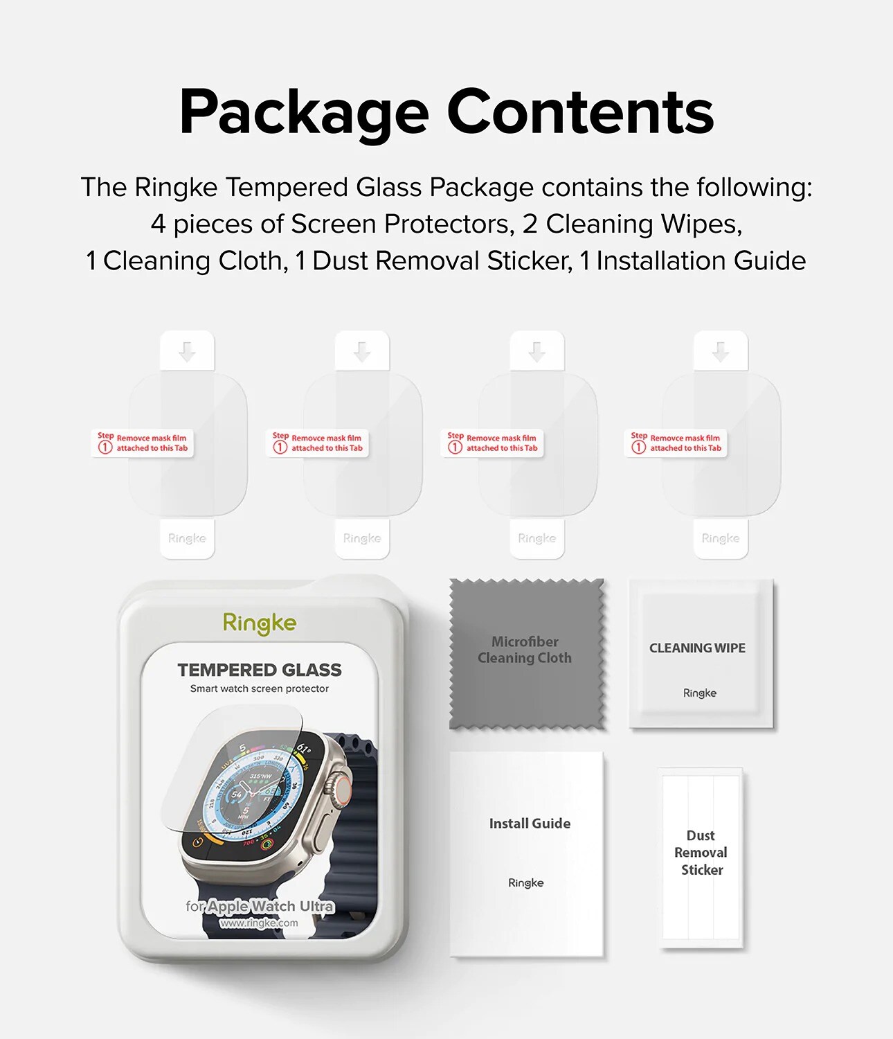 Apple Watch Ultra 49mm 2nd Gen Skærmbeskytter i glas (4-pak)
