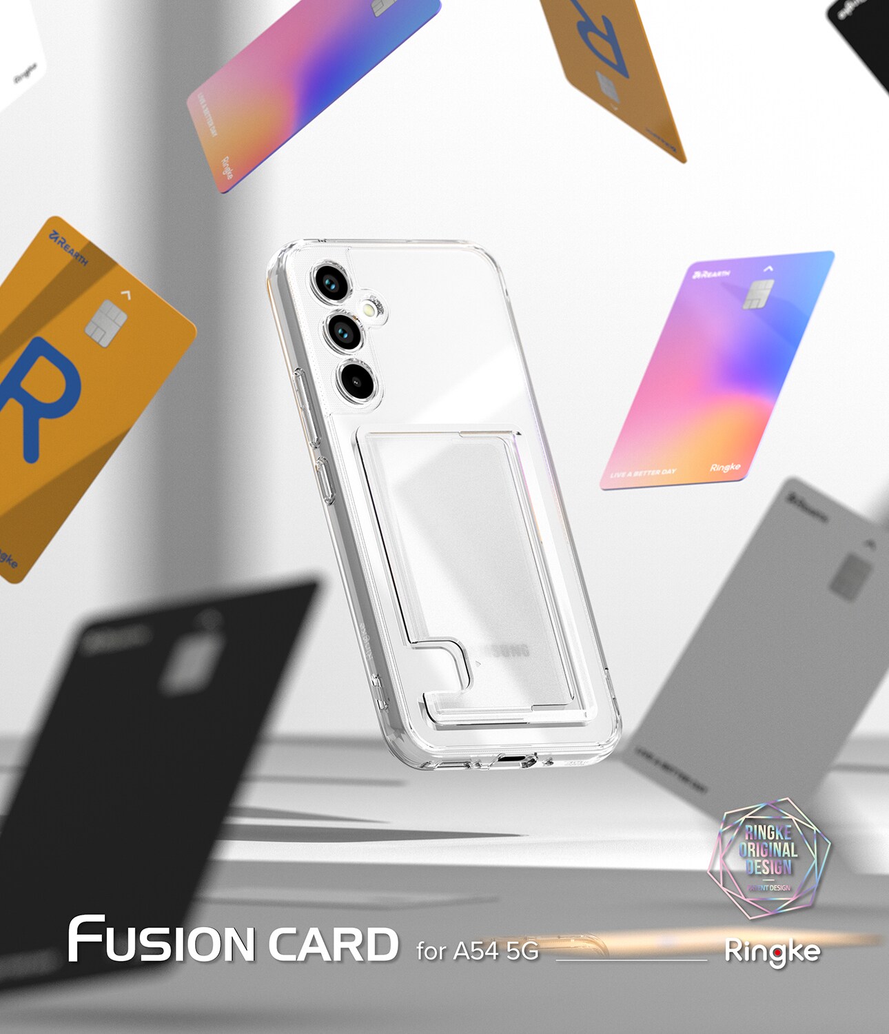 Samsung Galaxy A54 Fusion cover med kortholder, Gennemsigtig