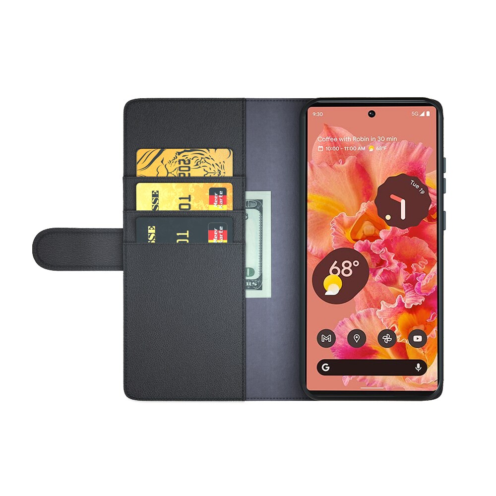 Google Pixel 6 Pro Slankt mobiletui i ægte læder, Sort