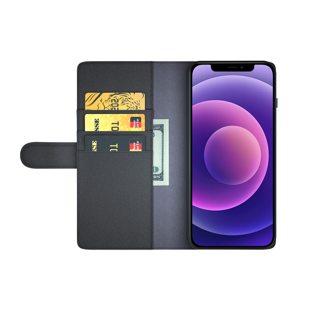 iPhone 12/iPhone 12 Pro Slankt mobiletui i ægte læder, Sort