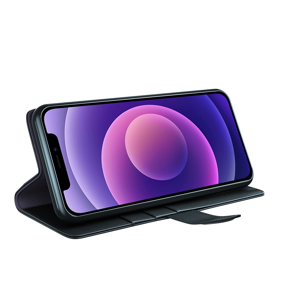 iPhone 12/iPhone 12 Pro Slankt mobiletui i ægte læder, Sort