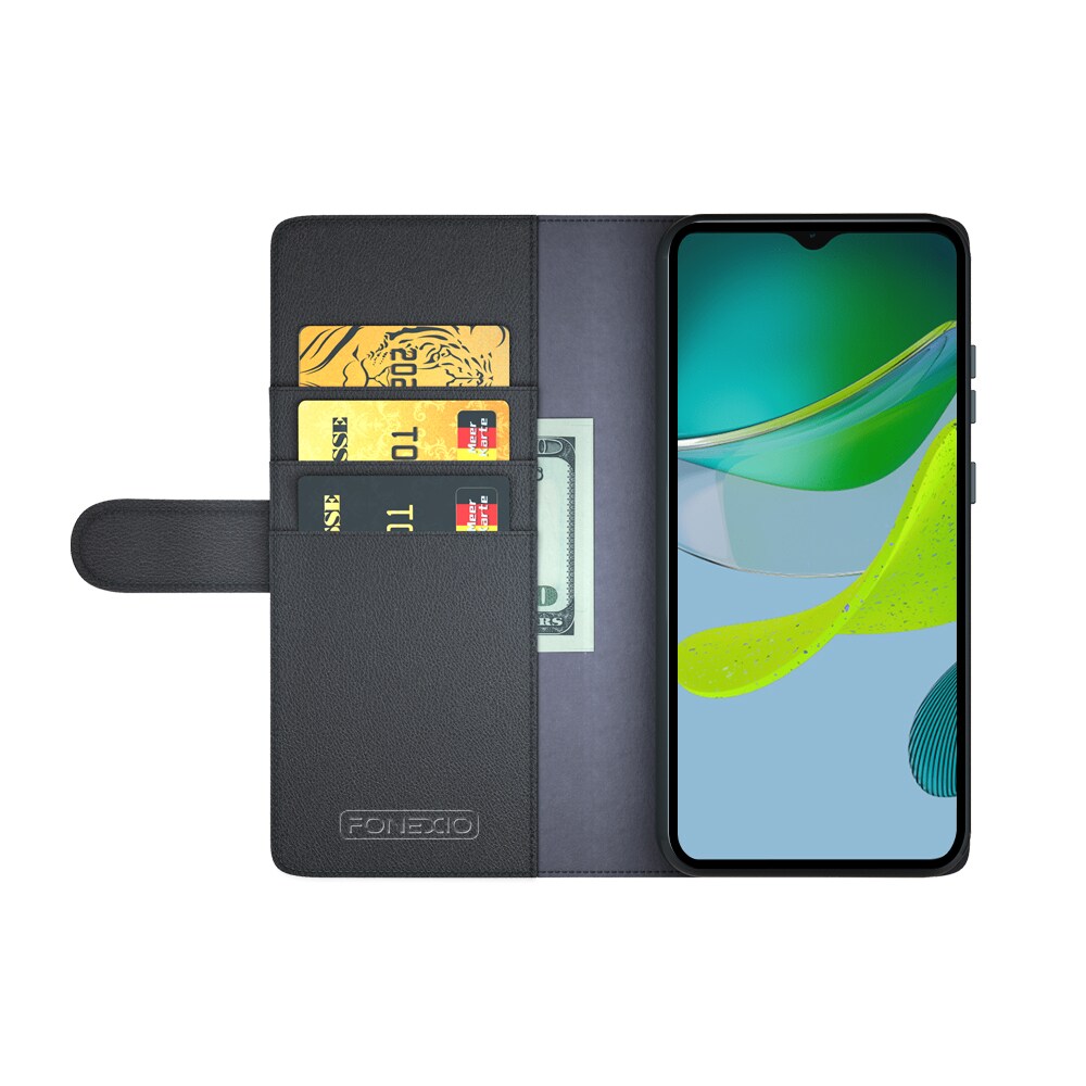 Motorola Moto E13 Slankt mobiletui i ægte læder, Sort