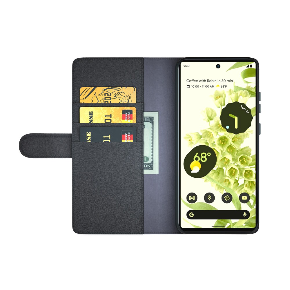 Google Pixel 6a Slankt mobiletui i ægte læder, Sort