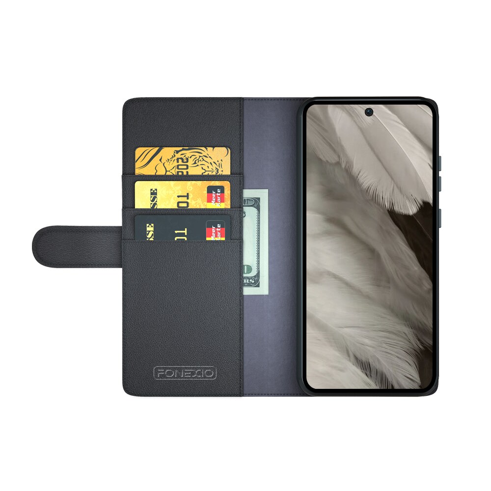 Google Pixel 7a Slankt mobiletui i ægte læder, Sort