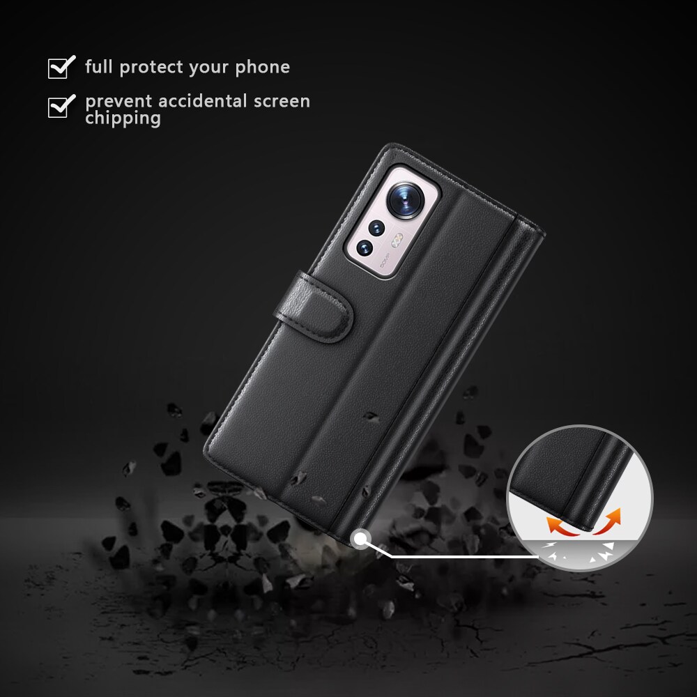 Xiaomi 12 Pro Slankt mobiletui i ægte læder, Sort