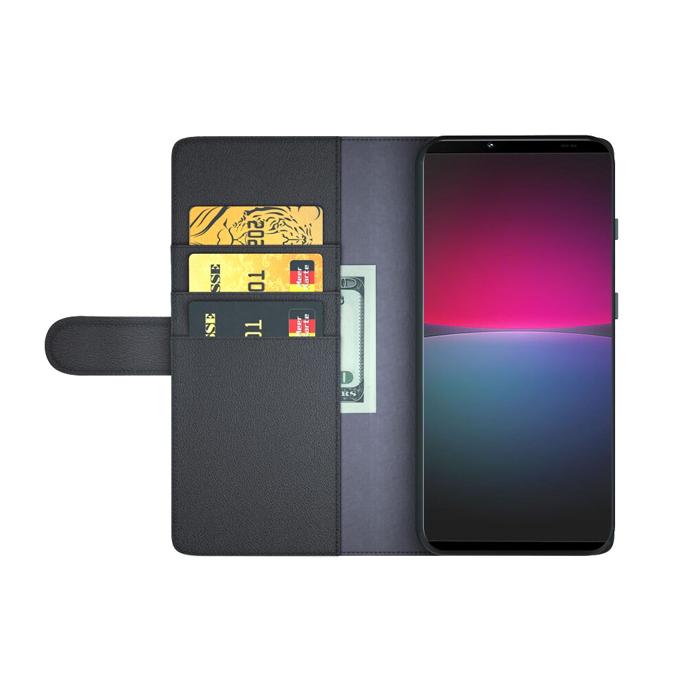 Sony Xperia 10 IV Slankt mobiletui i ægte læder, Sort