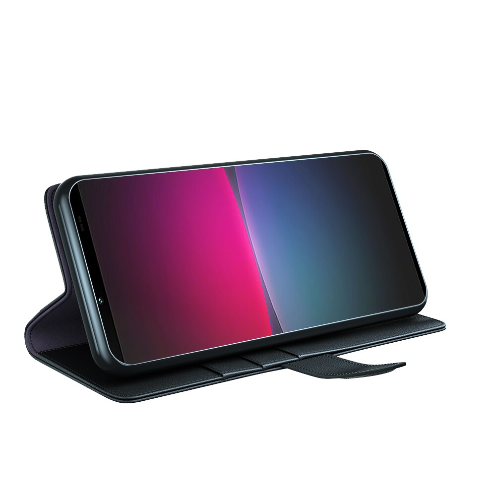 Sony Xperia 10 IV Slankt mobiletui i ægte læder, Sort