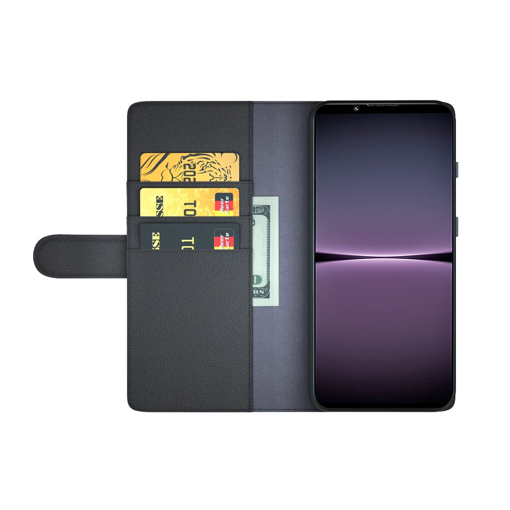 Sony Xperia 1 IV Slankt mobiletui i ægte læder, Sort