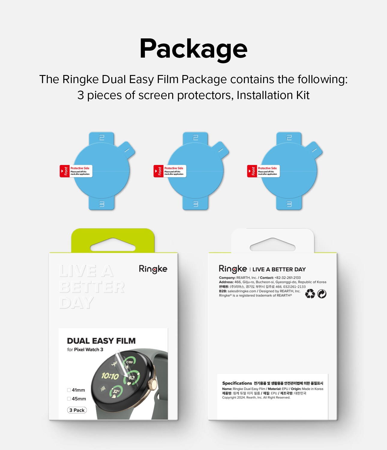 Google Pixel Watch 3 41mm Skærmbeskytter beskyttelsesfilm - Dual Easy (3-pak)