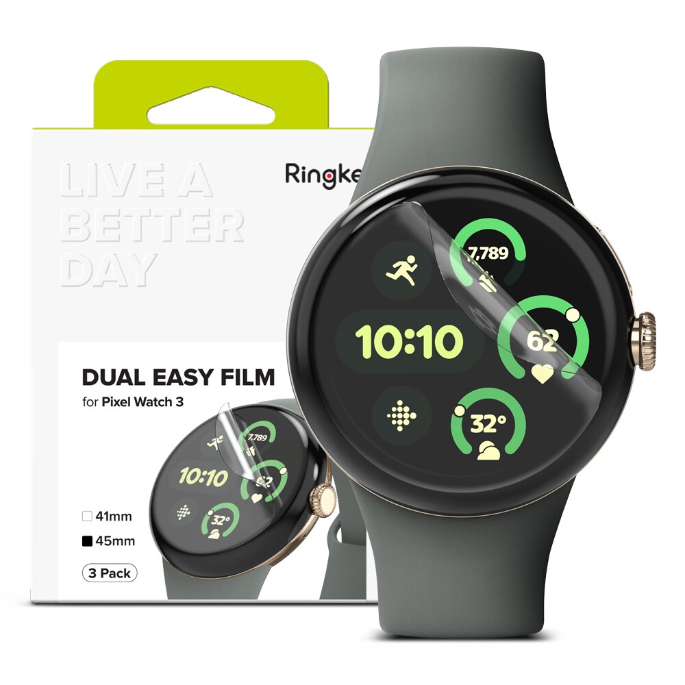 Google Pixel Watch 3 45mm Skærmbeskytter beskyttelsesfilm - Dual Easy (3-pak)