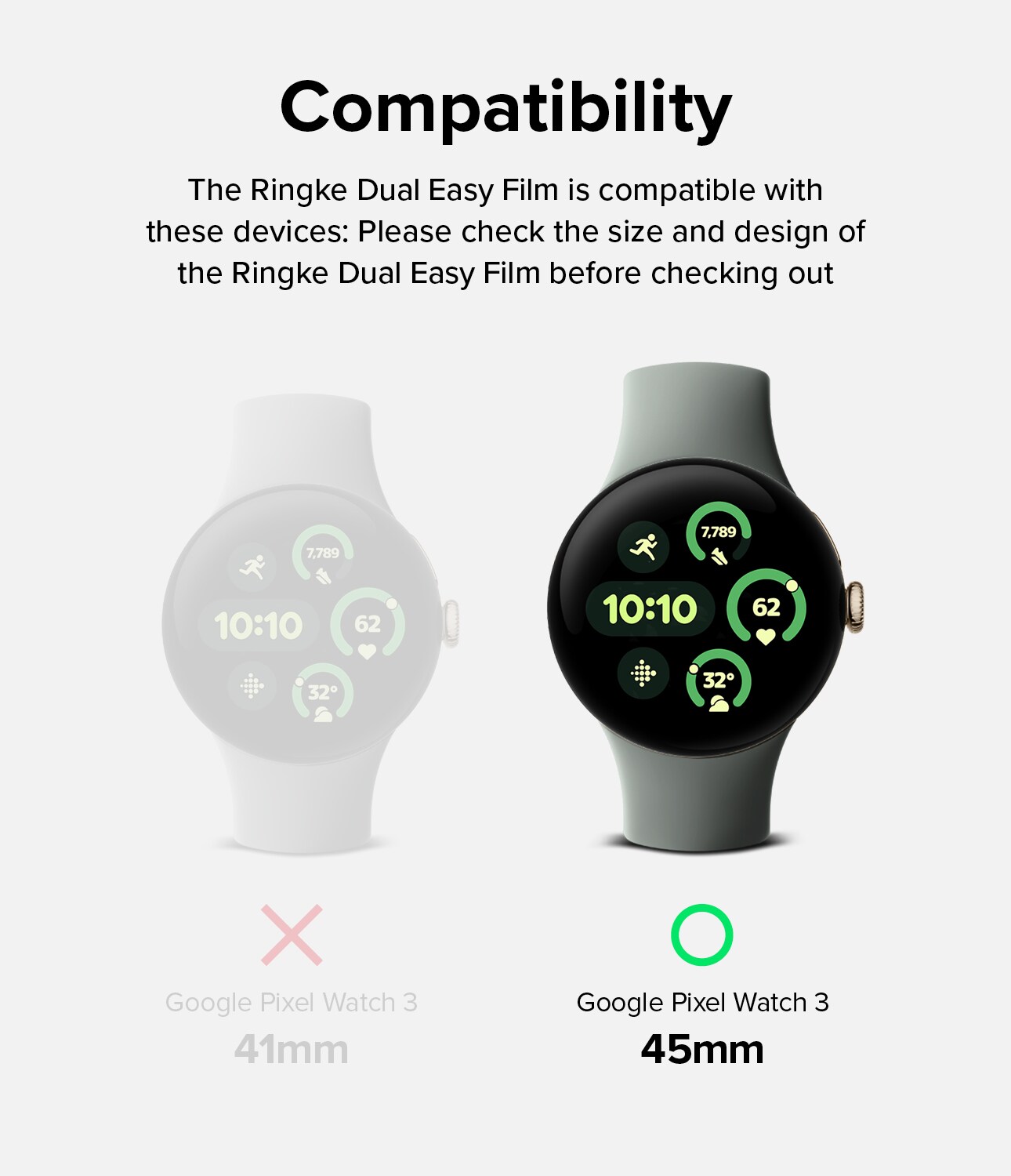 Google Pixel Watch 3 45mm Skærmbeskytter beskyttelsesfilm - Dual Easy (3-pak)